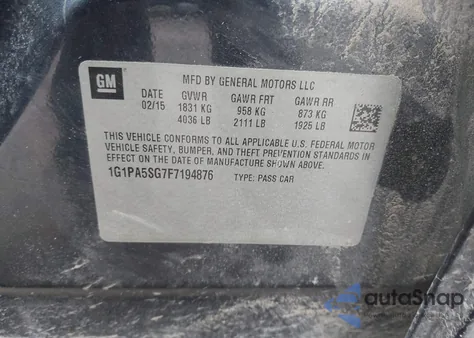 2015 Chevrolet Cruze Ls Auto z USA, uszkodzony, nr VIN 1G1PA5SG7F7194876